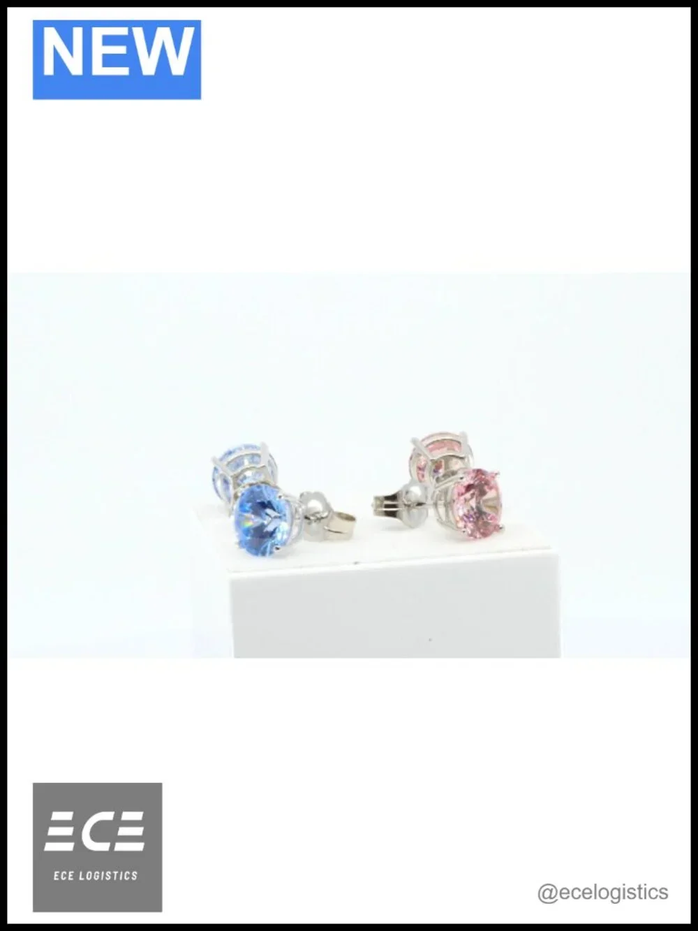 14K Solid White Gold Simulated Morganite Stud Earrings